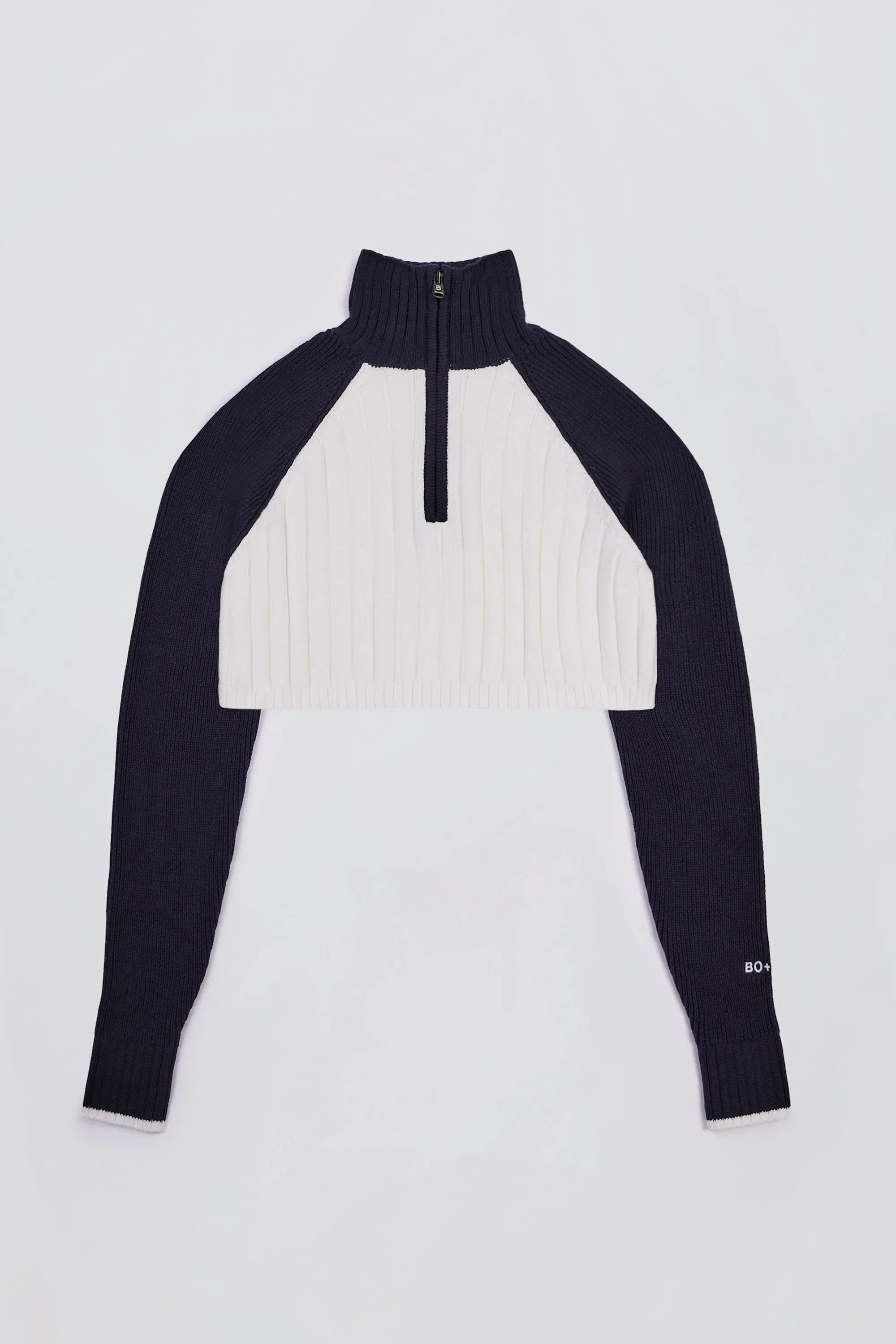 Ribbed Knit Quarter-Zip Cropped Jumper in Classic Navy sold by Oh Polly