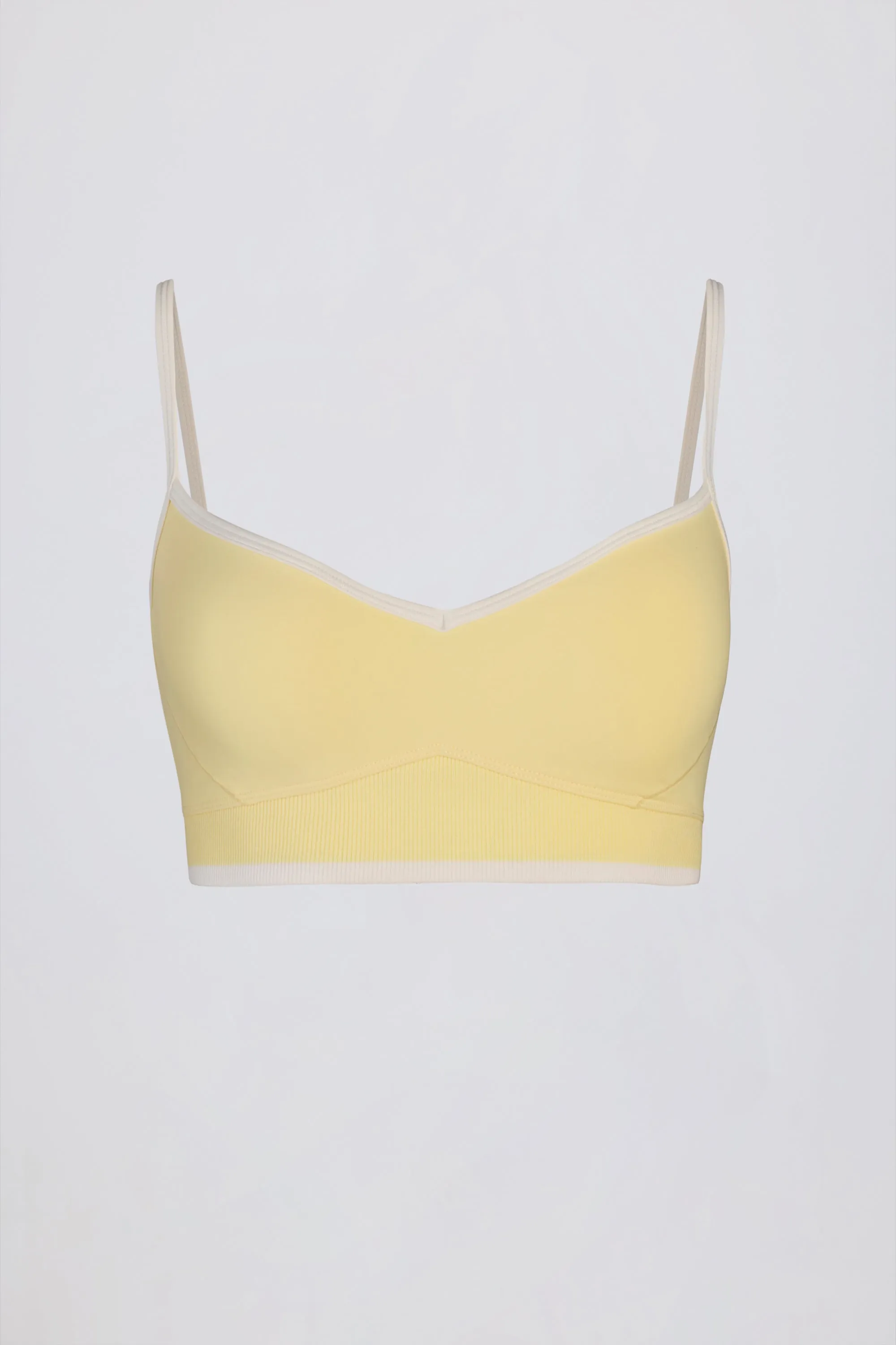 Soft Active Sweetheart-Neck Contrast Sports Bra in Soft Yellow sold by Oh Polly