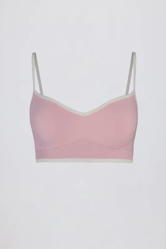 Soft Active Sweetheart-Neck Contrast Sports Bra in Powder Pink sold by Oh Polly