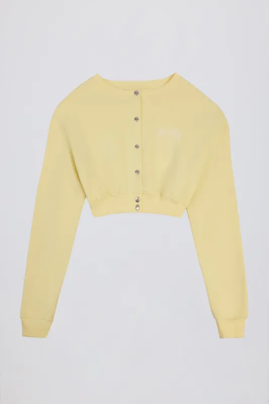 Button-Up Cropped Cardigan in Soft Yellow sold by Oh Polly