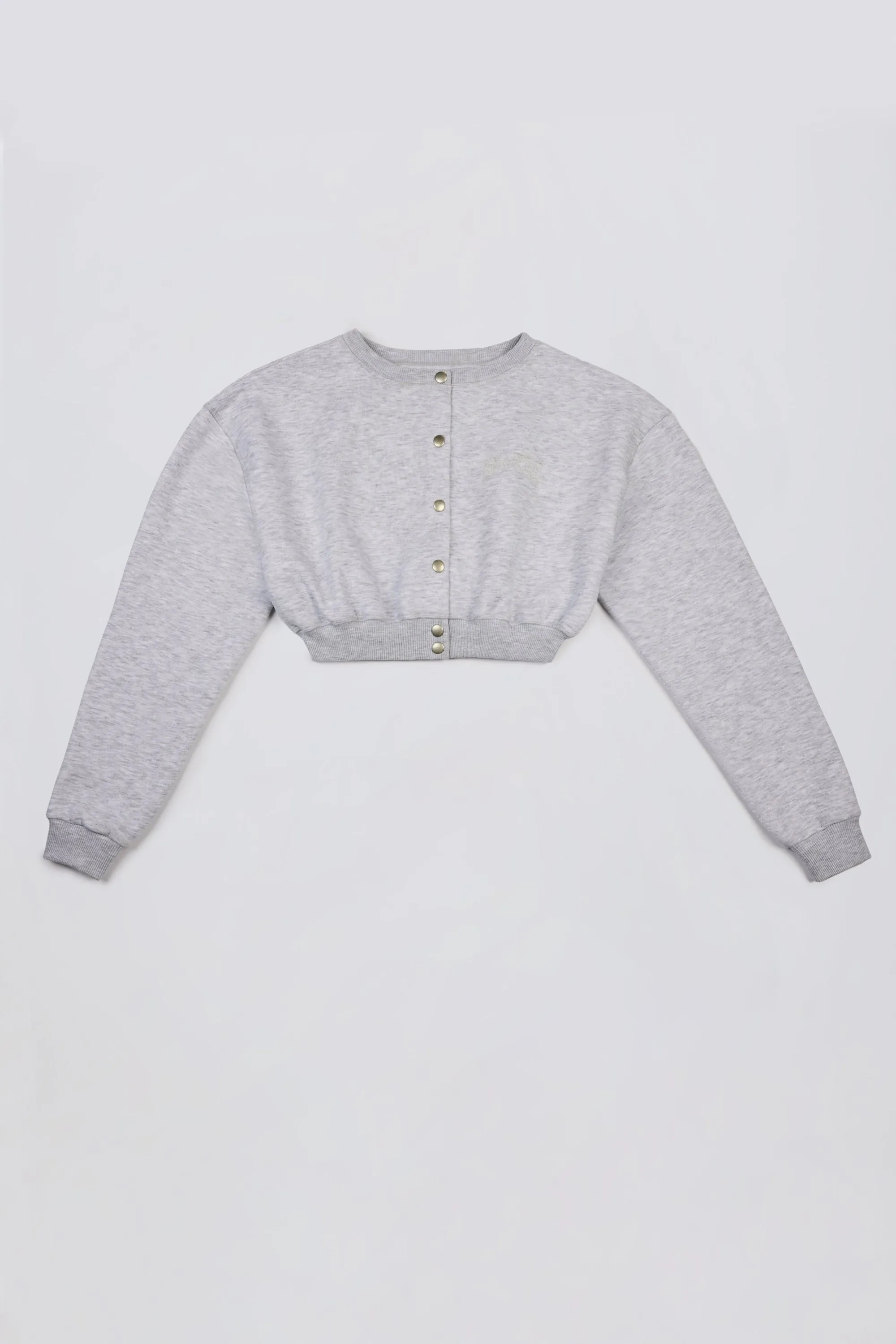 Premium Brushed Jersey Button-Up Cropped Cardigan in Grey Marl sold by Oh Polly