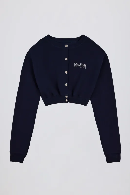 Button-Up Cropped Cardigan in Classic Navy sold by Oh Polly