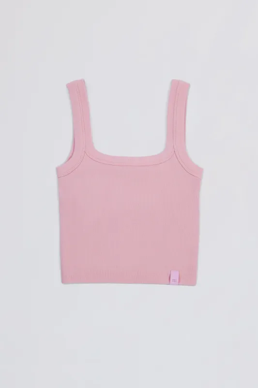 Seamless Soft Rib Square-Neck Tank Top in Powder Pink sold by Oh Polly