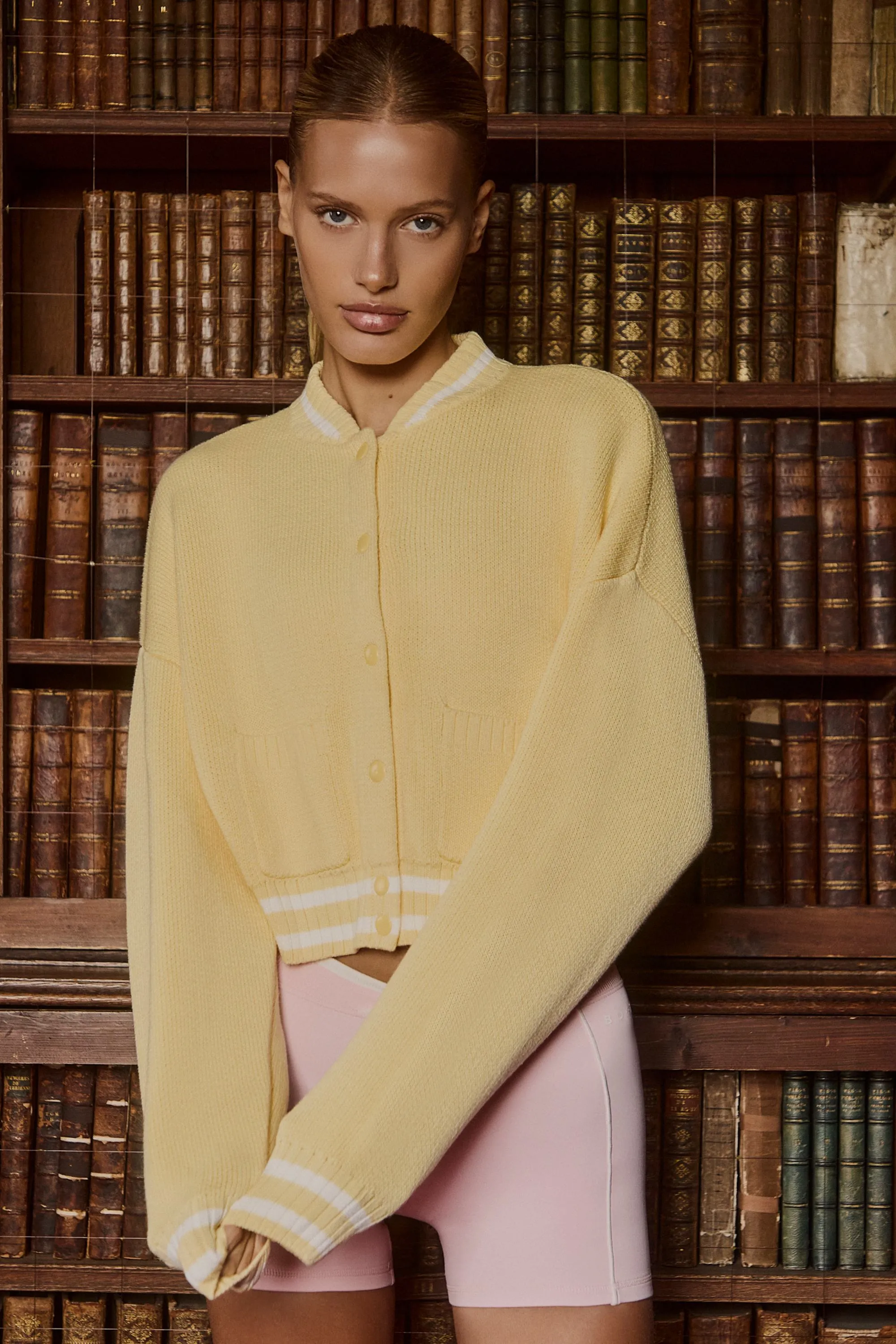 Button-Up Cropped Knit Cardigan in Soft Yellow sold by Oh Polly product image thumbnail 2