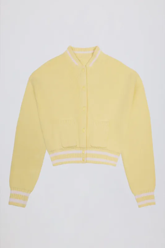 Button-Up Cropped Knit Cardigan in Soft Yellow sold by Oh Polly
