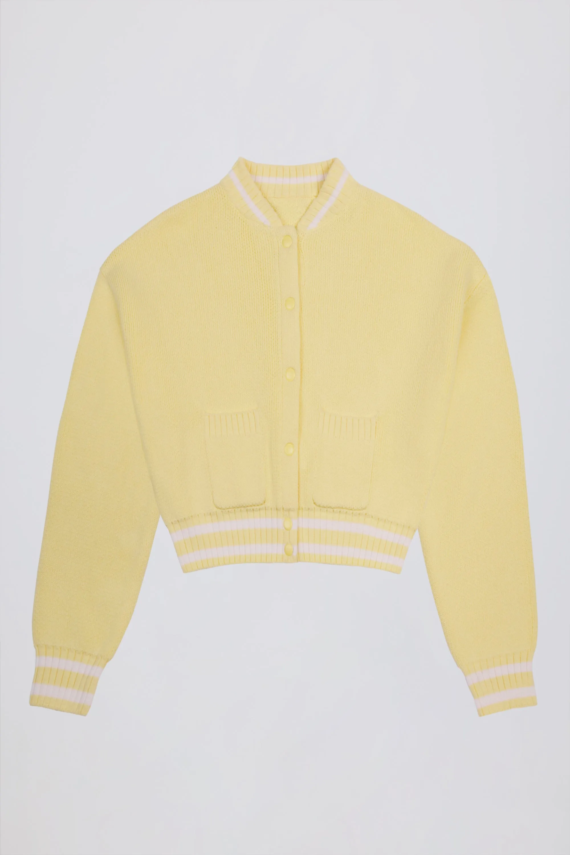 Button-Up Cropped Knit Cardigan in Soft Yellow sold by Oh Polly