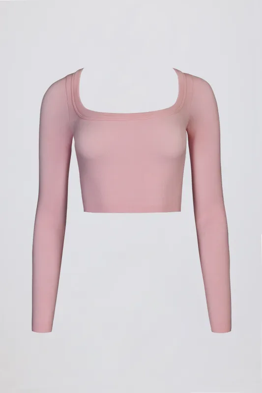 Seamless Soft Rib Cut-Out Crop Top in Powder Pink sold by Oh Polly