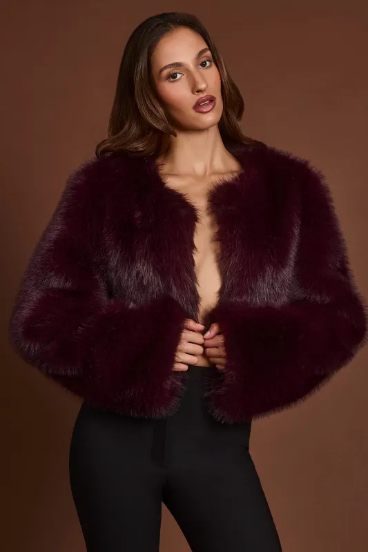Faux Fur Cropped Bolero in Wine sold by Oh Polly