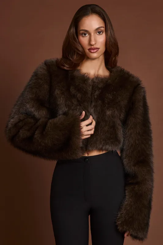 Faux Fur Cropped Bolero in Brown sold by Oh Polly