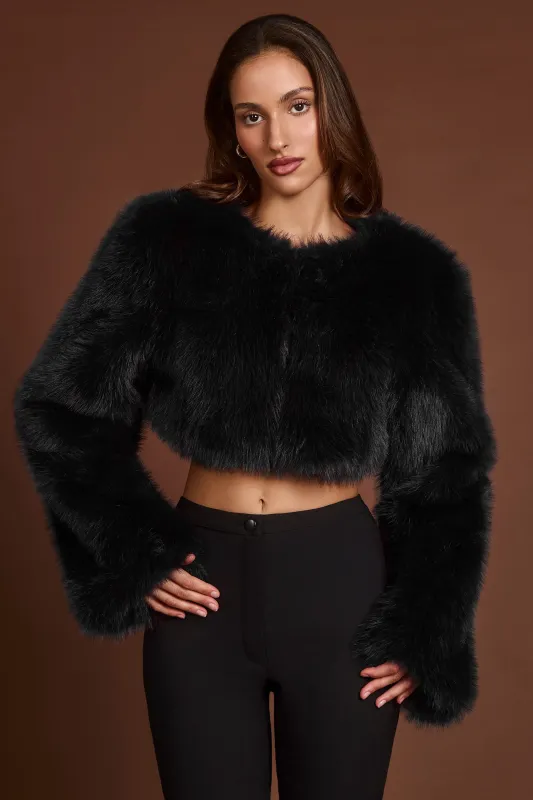 Faux Fur Cropped Bolero in Black sold by Oh Polly