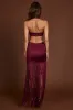 Fringed Plunge-Neck Maxi Dress in Wine Red sold by Oh Polly