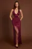 Fringed Plunge-Neck Maxi Dress in Wine Red sold by Oh Polly