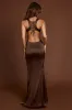 Scoop-Neck Lace-up Back Maxi Dress in Chocolate Brown sold by Oh Polly