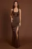 Scoop-Neck Lace-up Back Maxi Dress in Chocolate Brown sold by Oh Polly