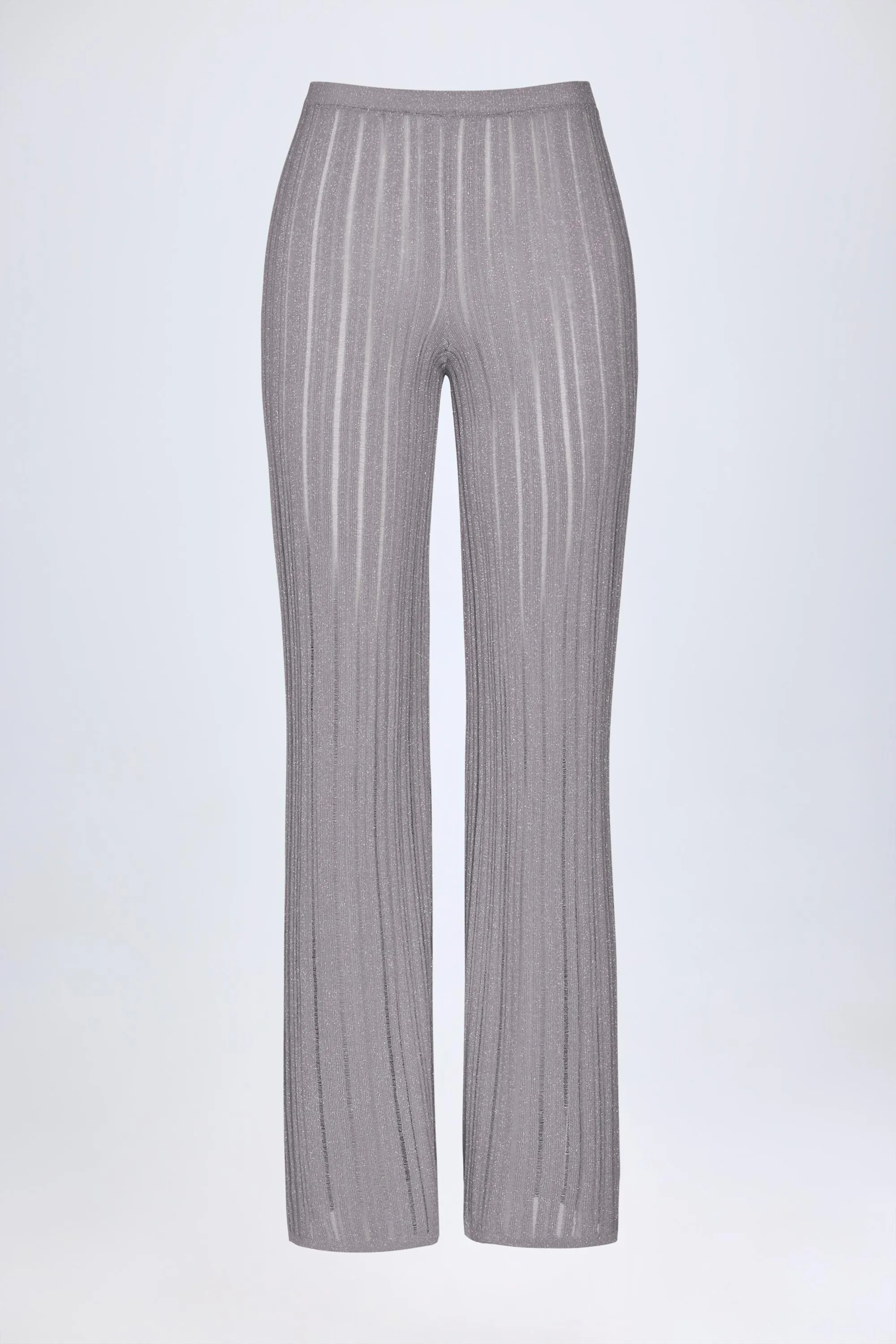 Mid-Rise Flared Trousers in Silver sold by Oh Polly product image thumbnail 3