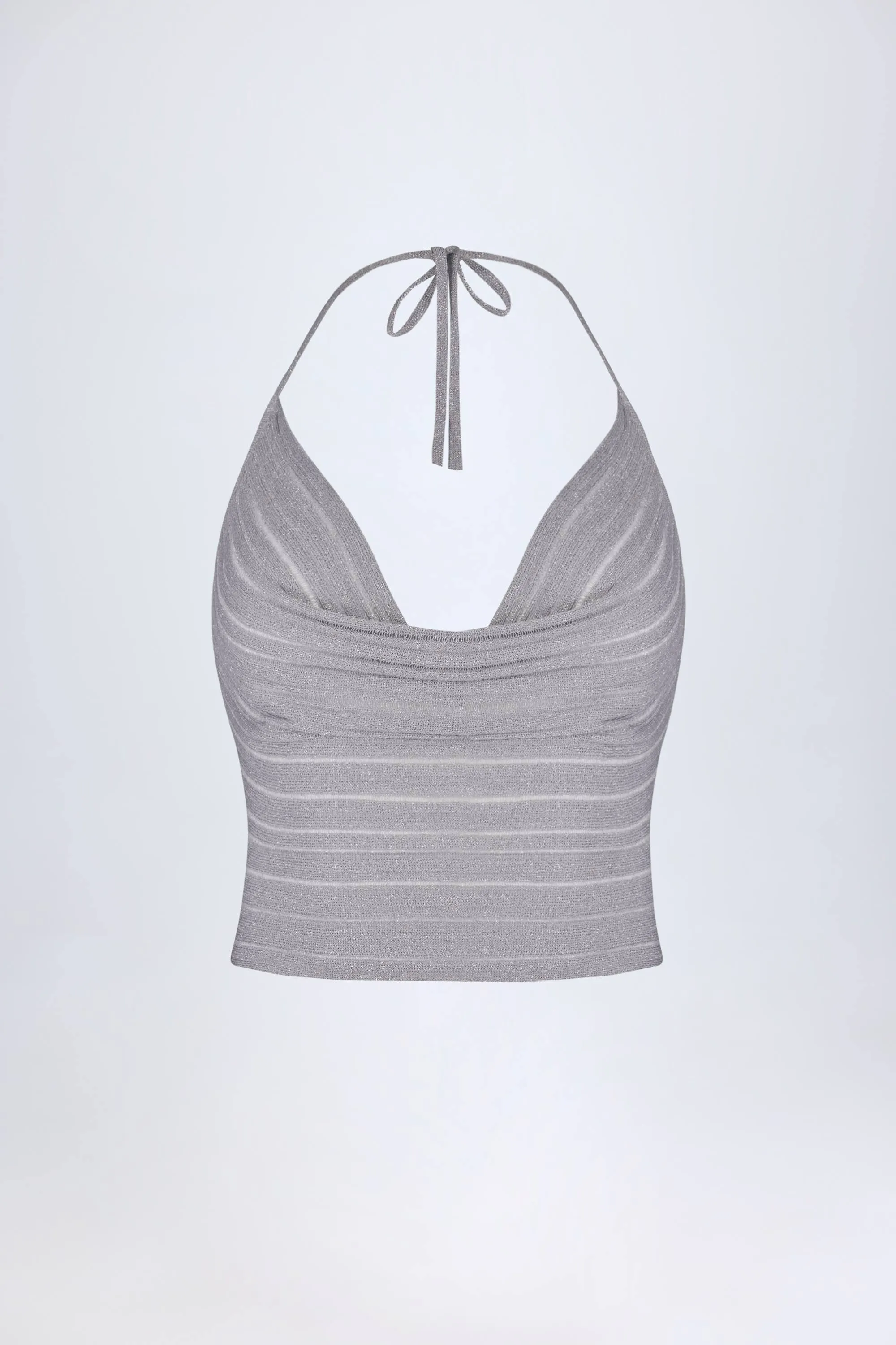 Plunge Halterneck Crop Top in Silver sold by Oh Polly product image thumbnail 3