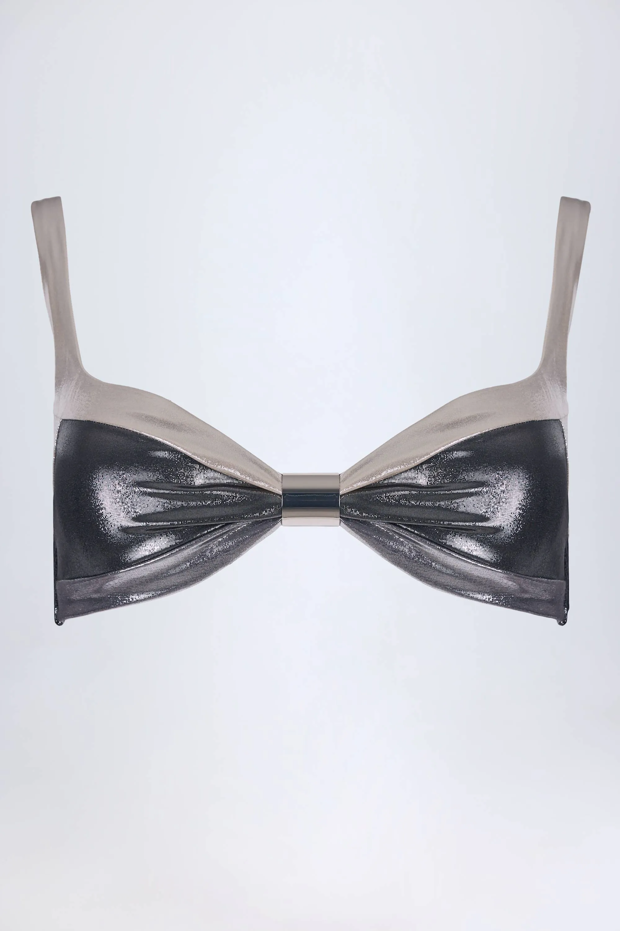 Ruched Bikini Top in Silver Chrome sold by Oh Polly product image thumbnail 4