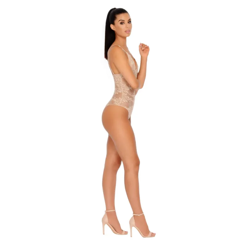 Sheer We Go Floral Lace Bodysuit in Nude sold by Oh Polly