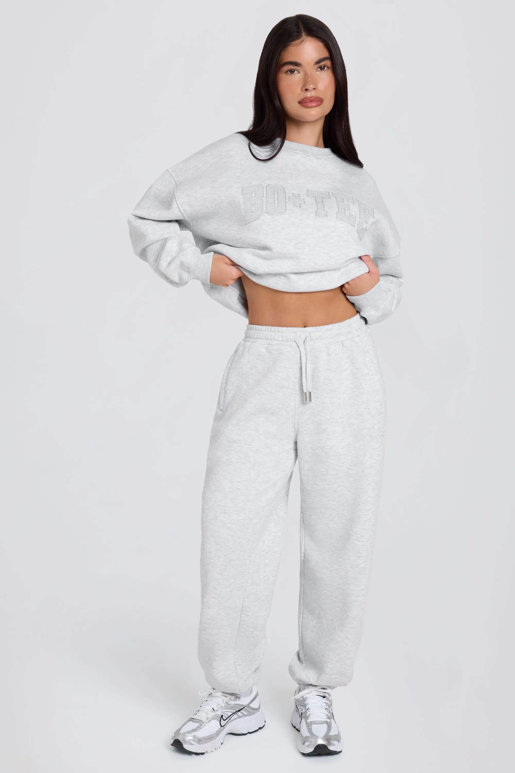 Brushed Cotton Jersey Mid-Rise Relaxed Joggers in Grey Marl sold by Oh Polly product image thumbnail 2