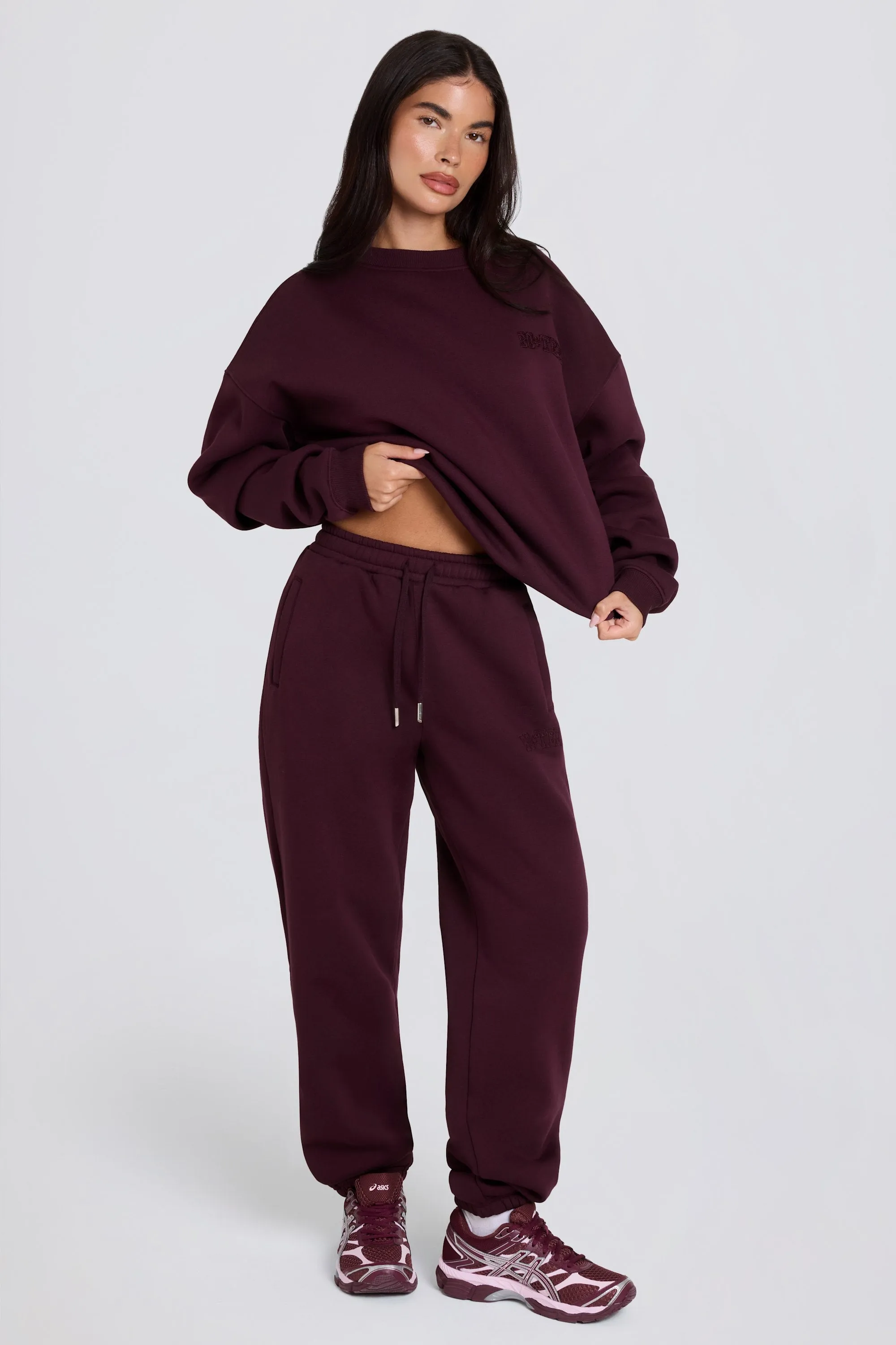 Brushed Cotton Jersey Mid-Rise Relaxed Joggers in Burgundy sold by Oh Polly product image thumbnail 2