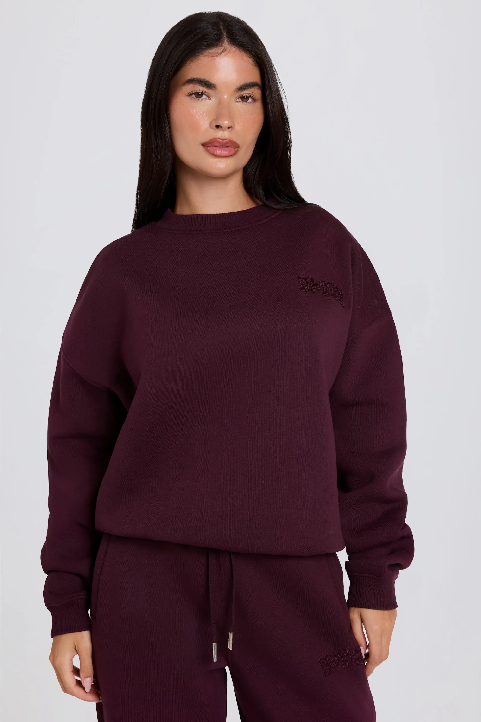 Oversized Crew-Neck Jumper in Burgundy sold by Oh Polly product image thumbnail 2