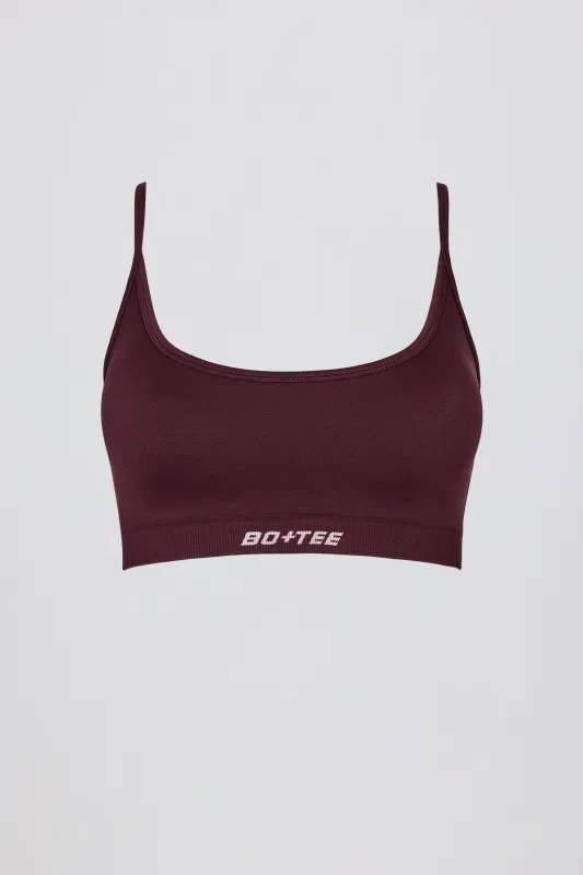 Super Sculpt Seamless Backless Sports Bra in Burgundy sold by Oh Polly