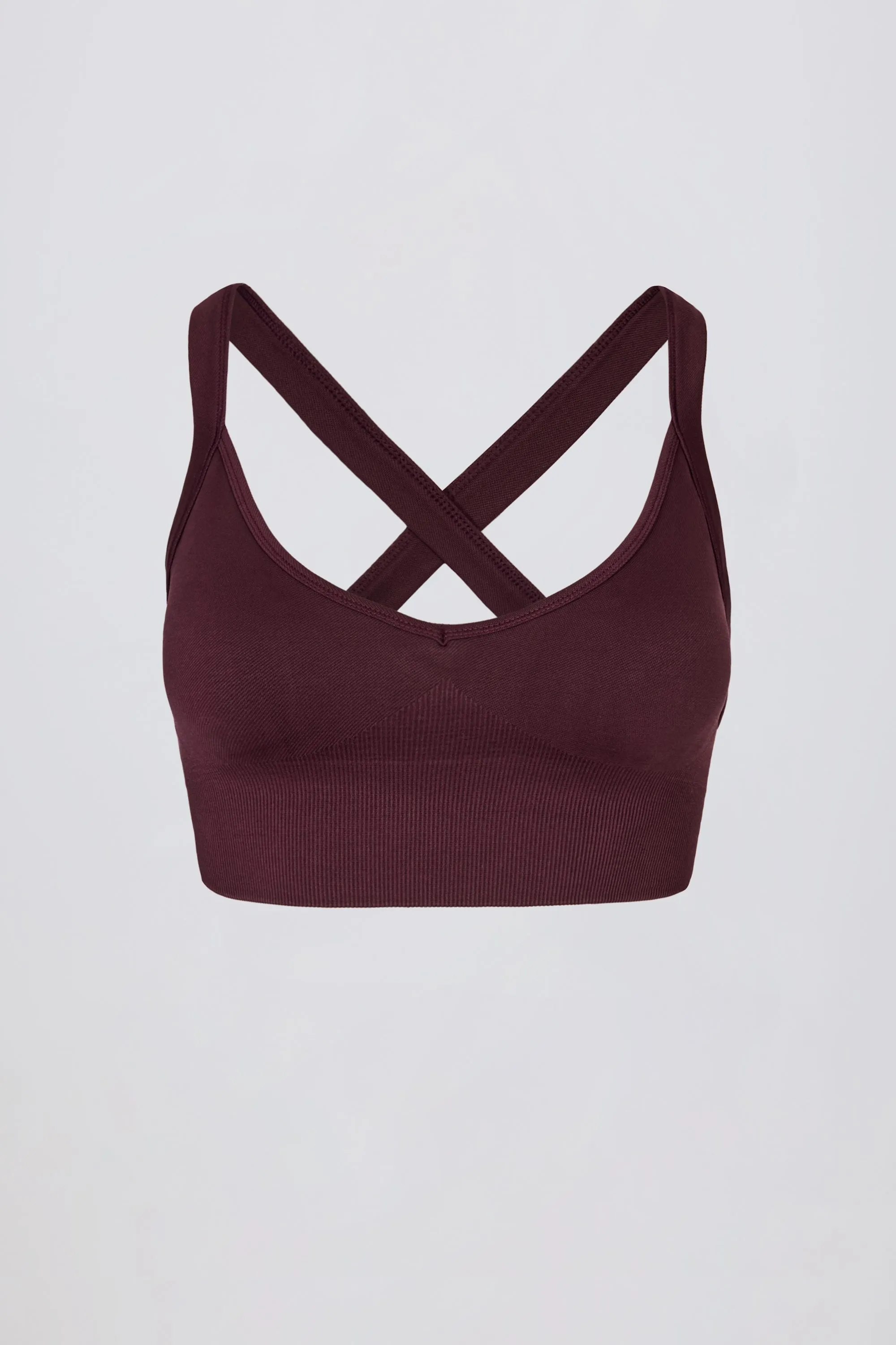 Super Sculpt Seamless Crossback Sports Bra in Burgundy sold by Oh Polly