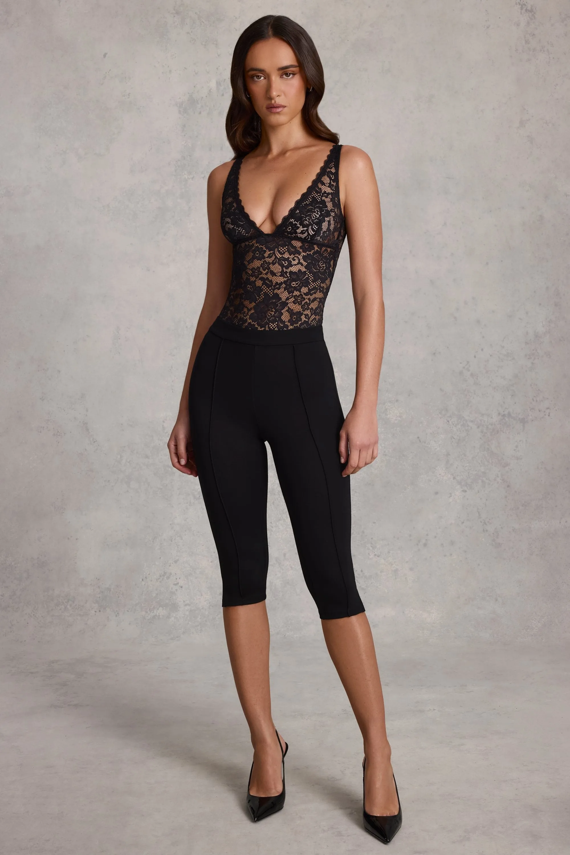 Ponte Jersey Cropped Capri Trousers in Black sold by Oh Polly