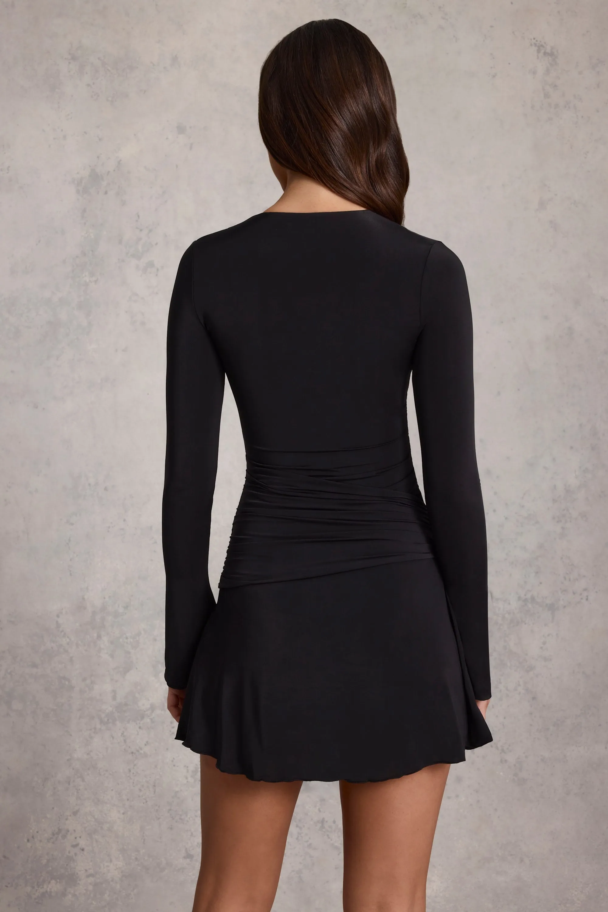 Soft Jersey Scoop-Neck Flared Mini Dress in Black sold by Oh Polly product image thumbnail 2