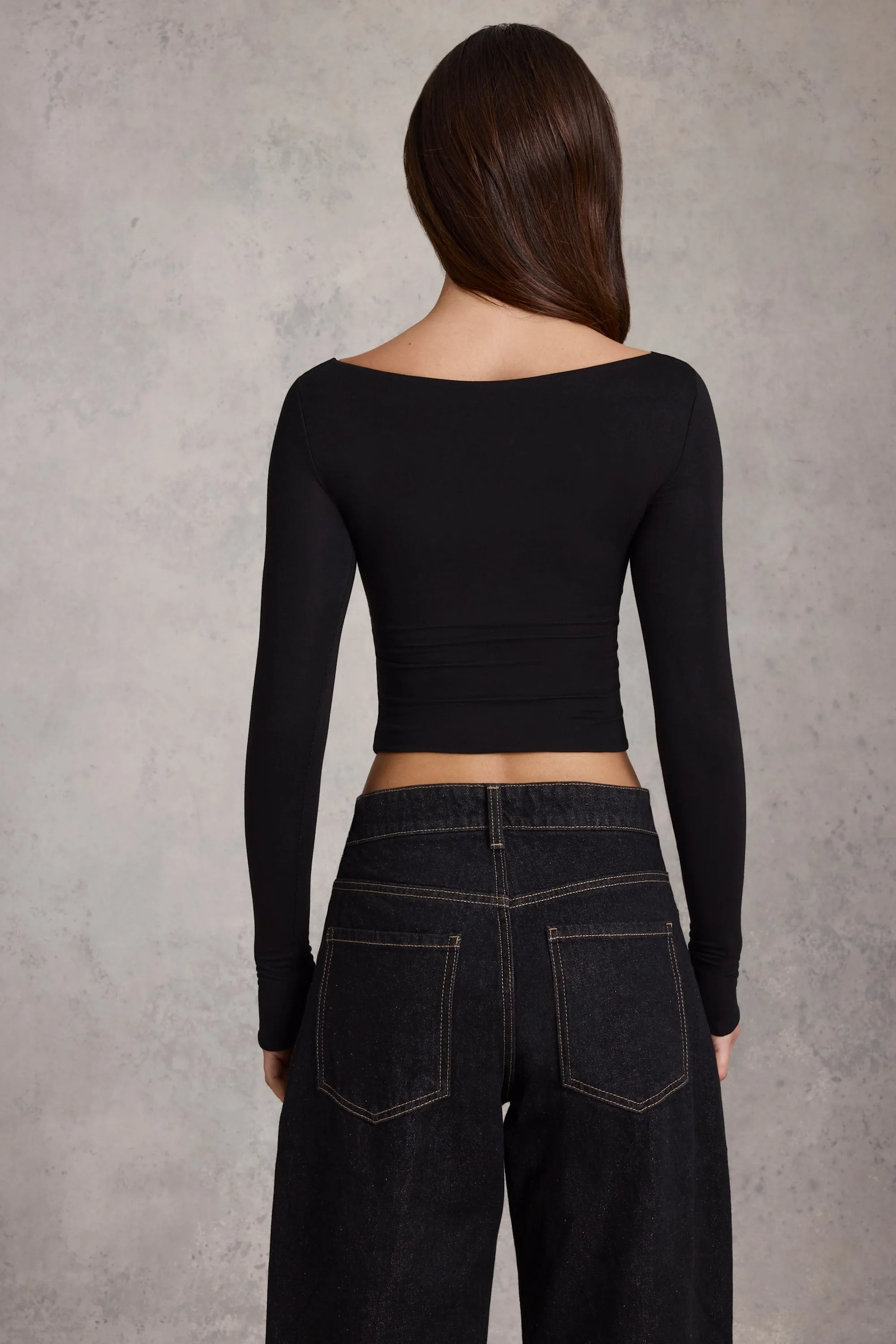 Modal Boat-Neck Long-Sleeve Top in Black sold by Oh Polly product image thumbnail 2