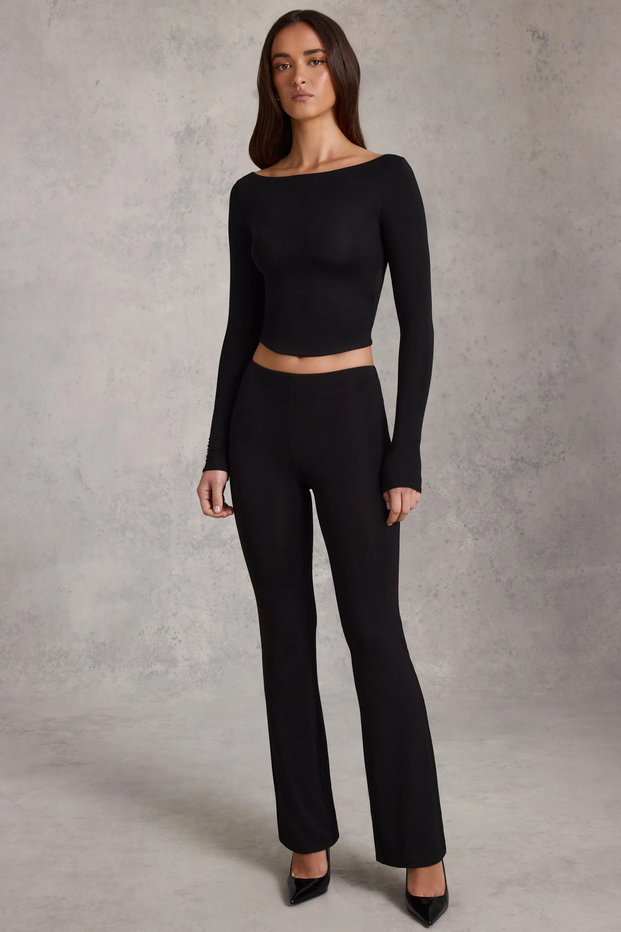 Modal Boat-Neck Long-Sleeve Top in Black sold by Oh Polly product image thumbnail 4