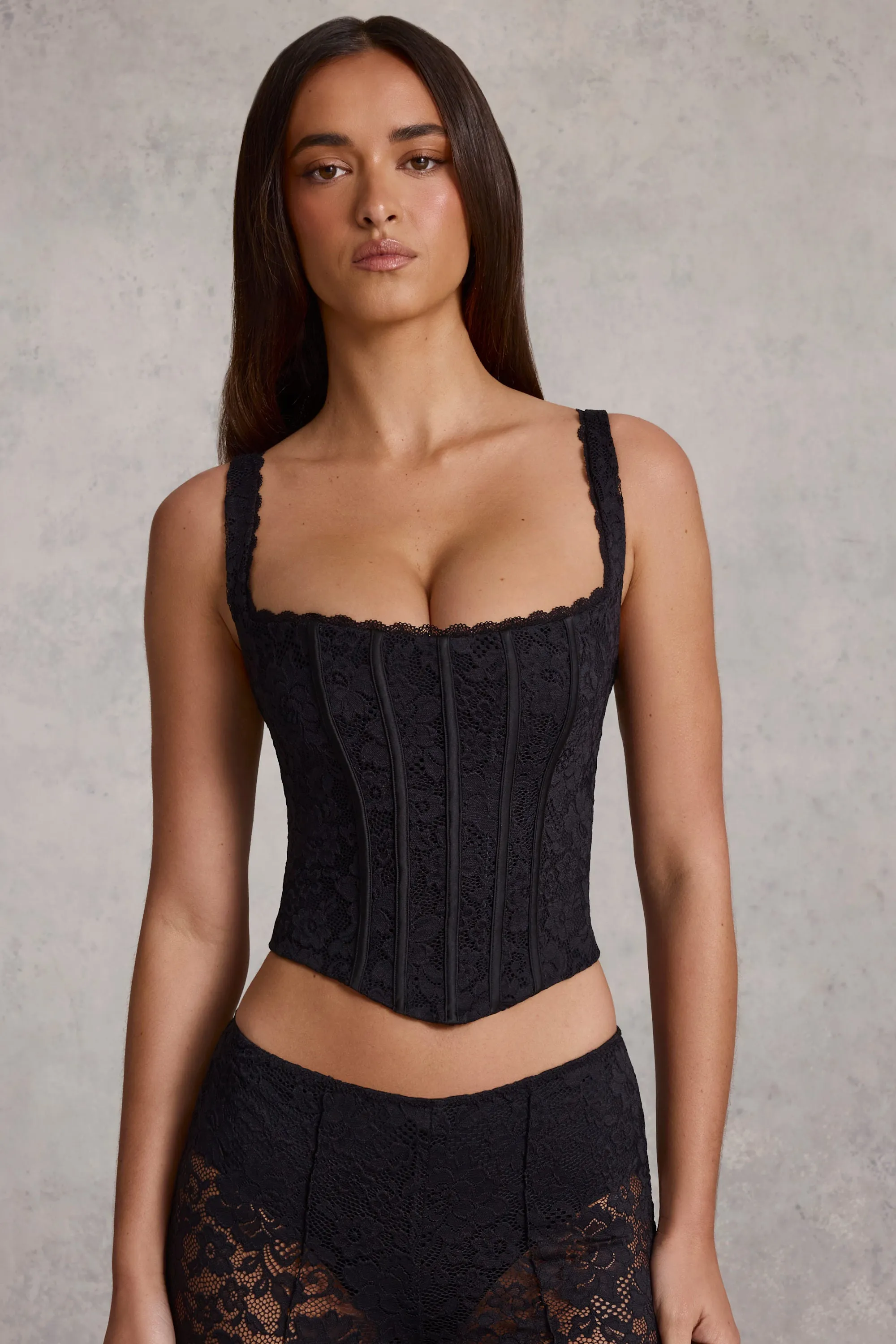 Lace Soft-Scoop Adjustable Corset Top in Black sold by Oh Polly