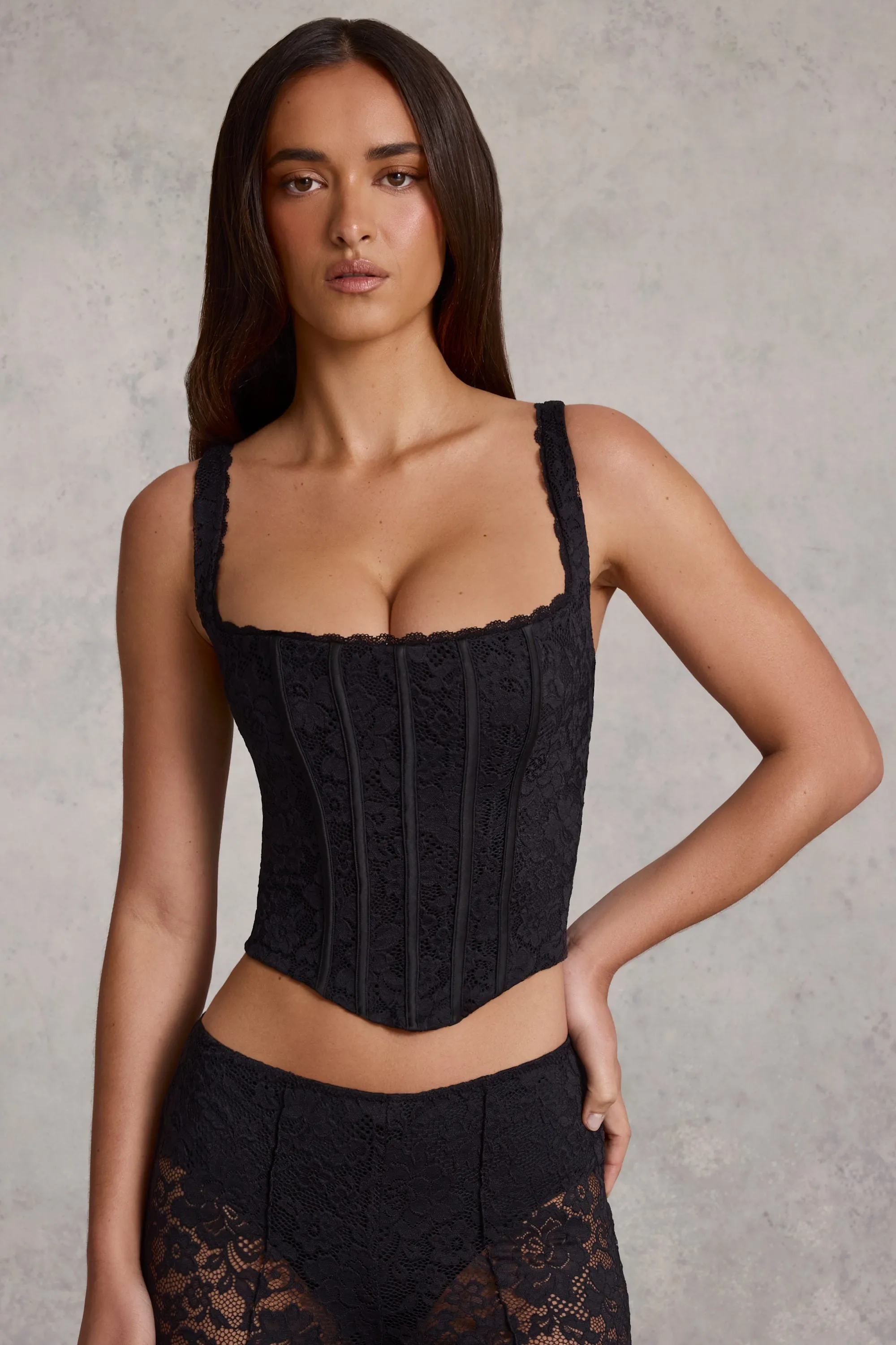 Lace Soft-Scoop Adjustable Corset Top in Black sold by Oh Polly product image thumbnail 5