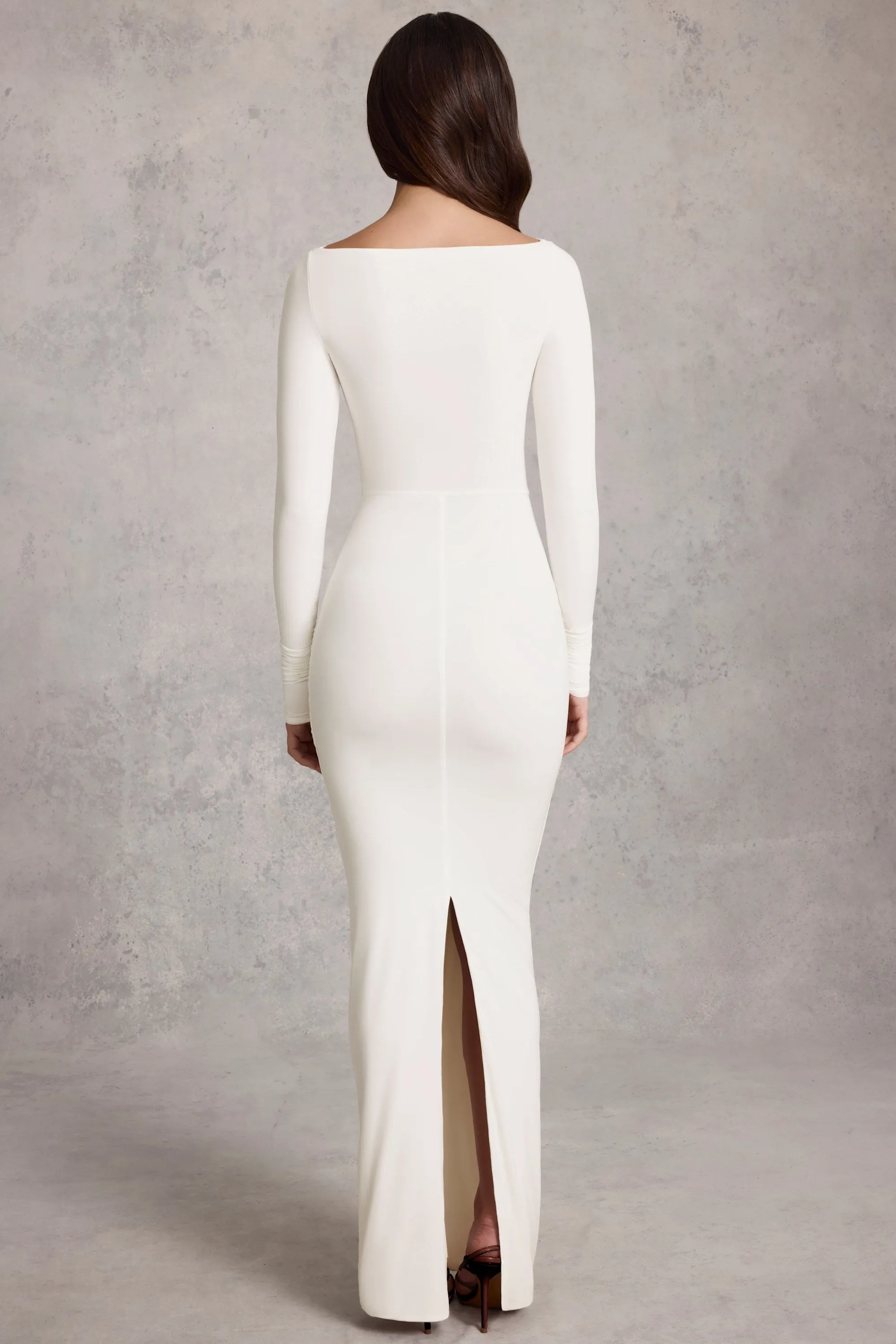 Soft Jersey Boat-Neck Tie-Gather Maxi Dress in White sold by Oh Polly product image thumbnail 2