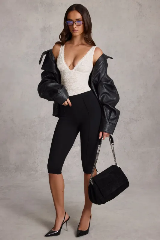 Plunge-Neck Lace Bodysuit in White sold by Oh Polly