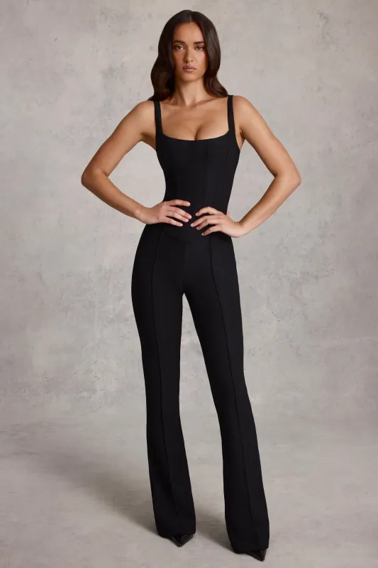 Corset Flared Jumpsuit in Black sold by Oh Polly