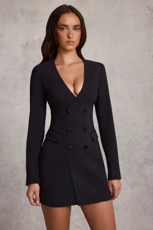 Structured Single-Breasted Blazer Mini Dress in Black made by Oh Polly