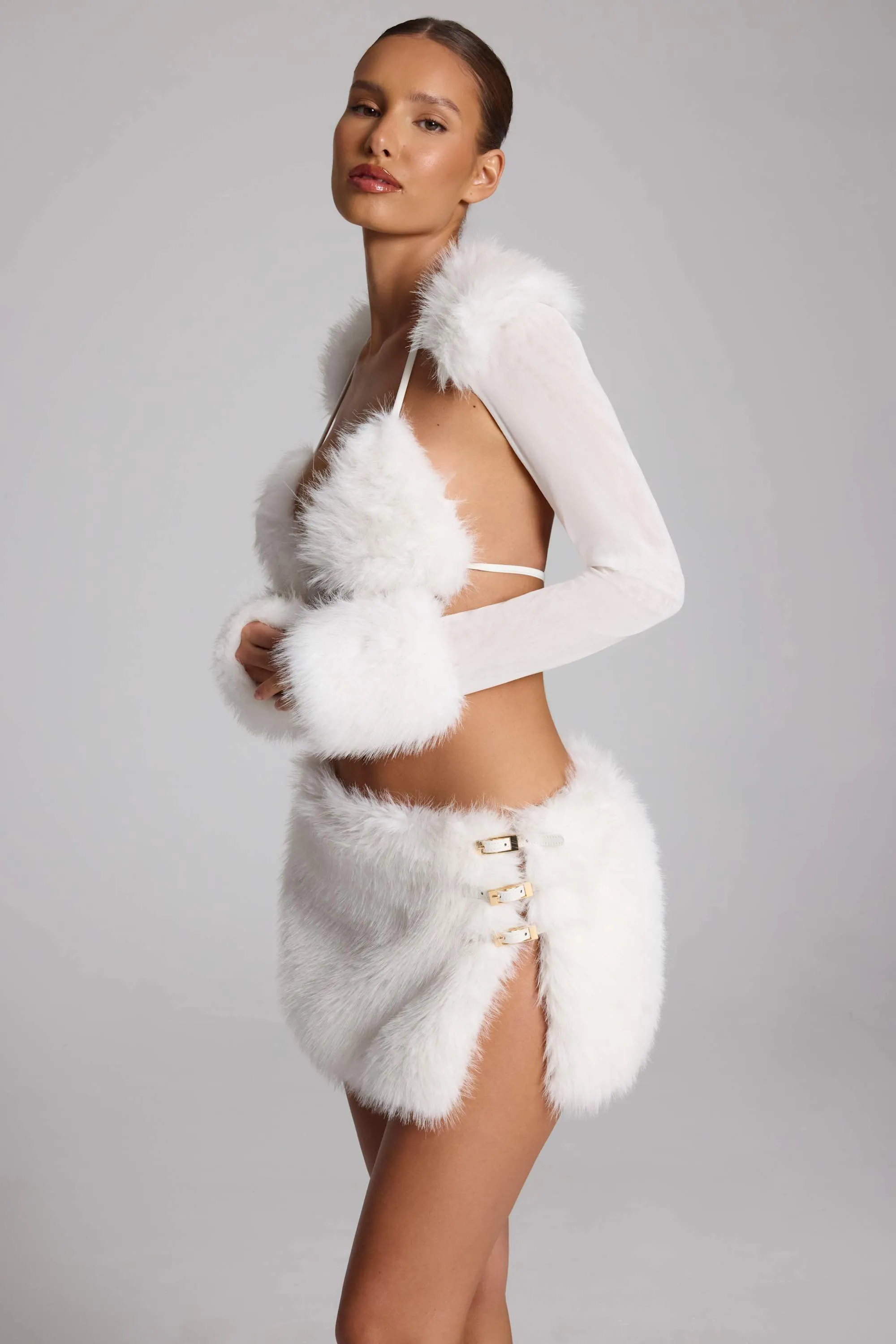 Faux Fur-Trim Bolero in White sold by Oh Polly product image thumbnail 3