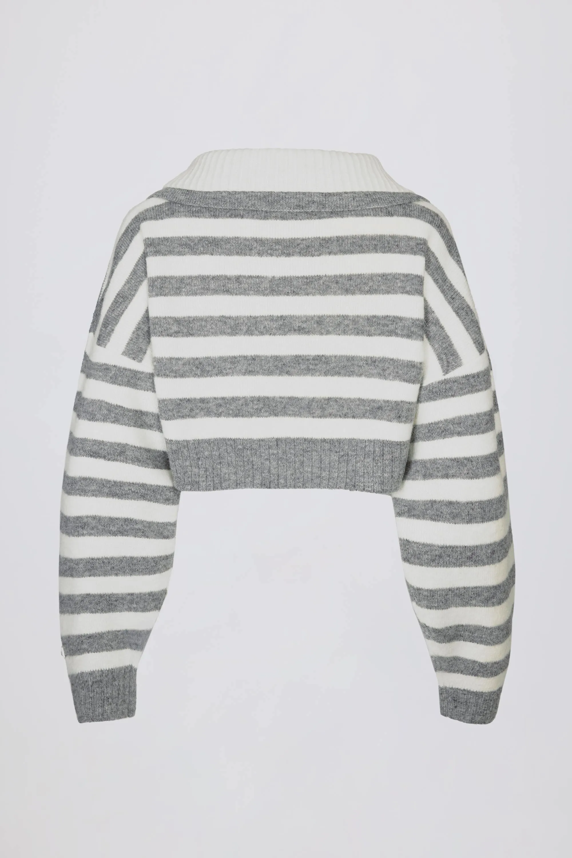 Soft Knit Layered Collar Cropped Jumper in Grey Stripe sold by Oh Polly product image thumbnail 4