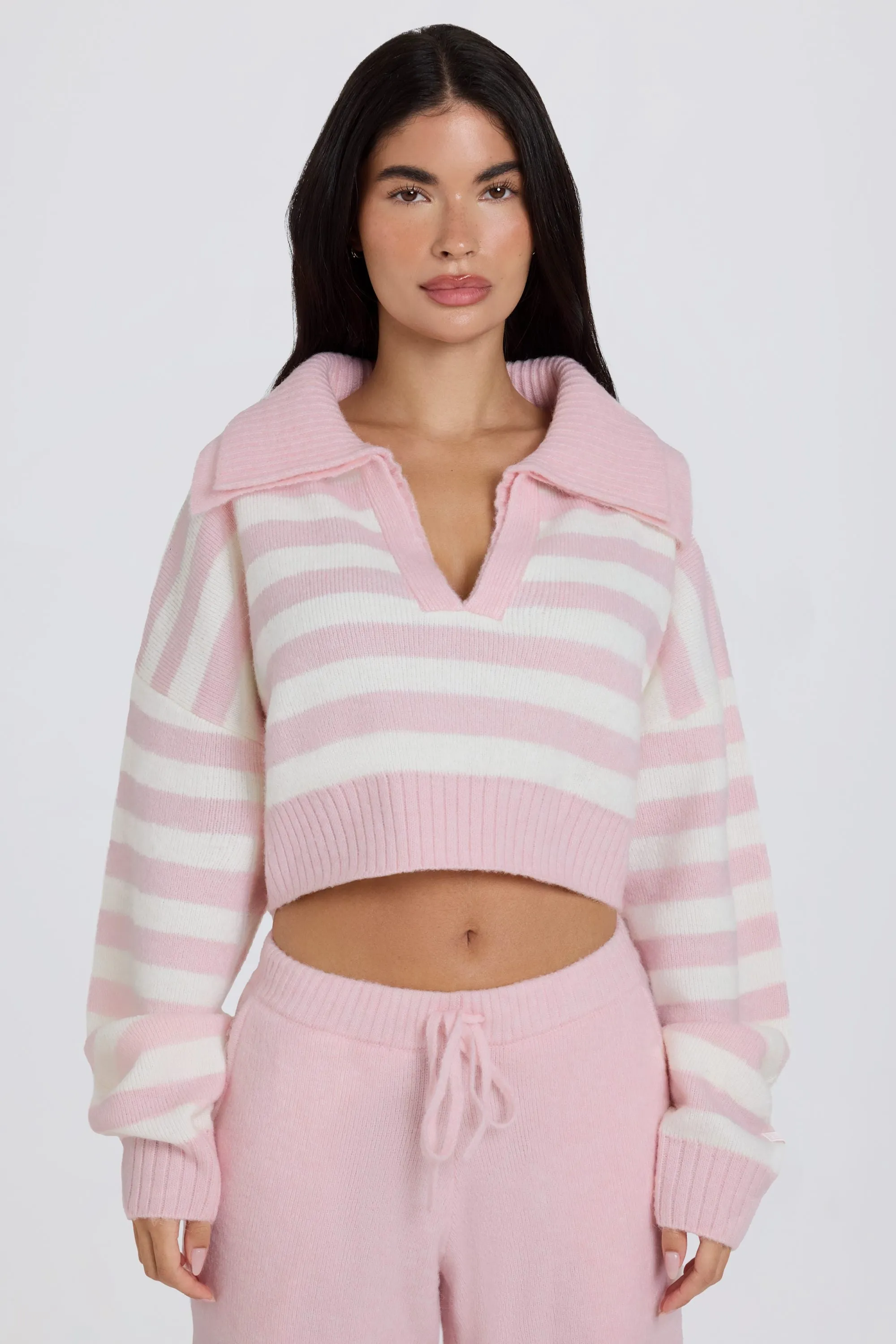 Soft Knit Layered Collar Cropped Jumper in Pink Stripe sold by Oh Polly product image thumbnail 2
