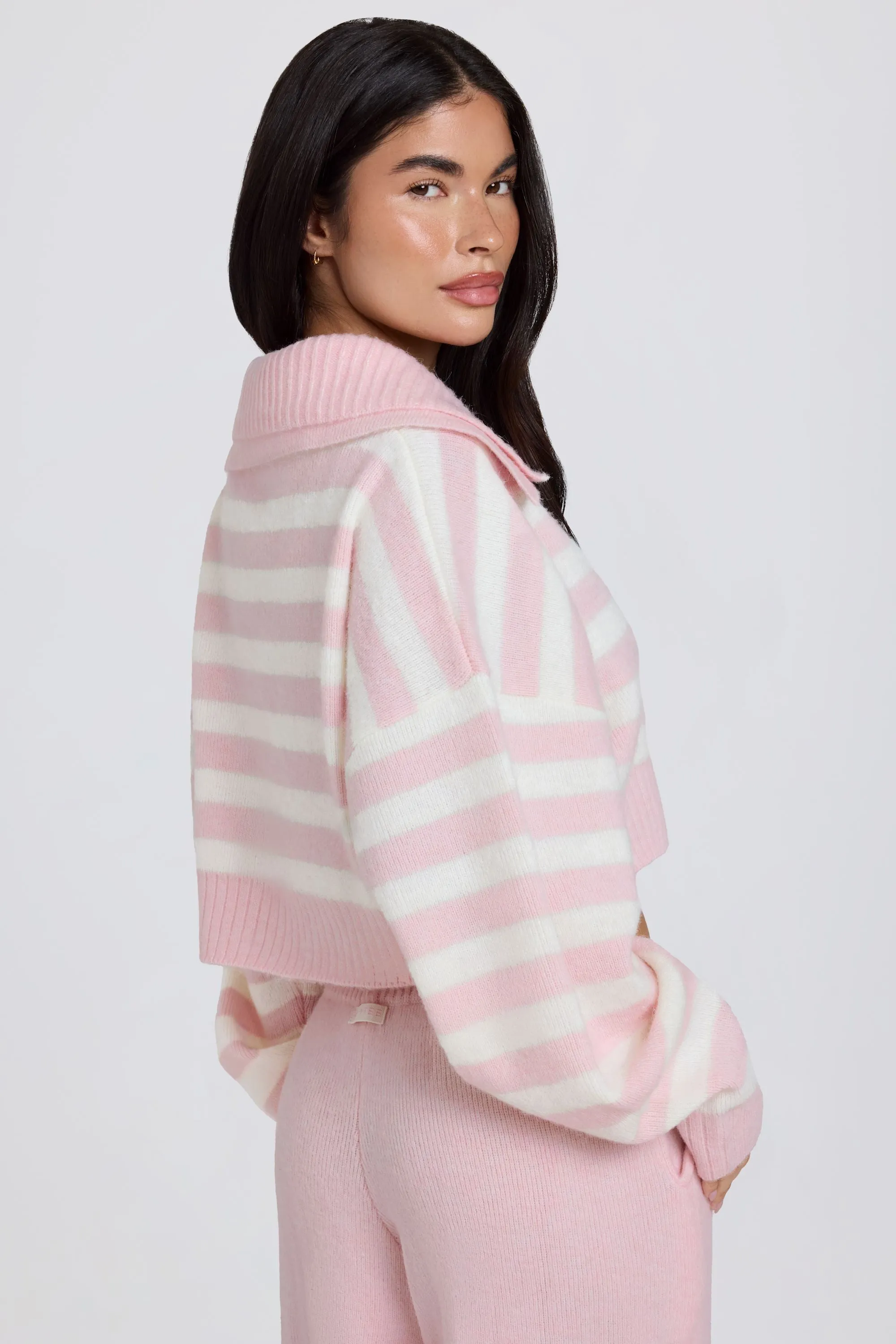Soft Knit Layered Collar Cropped Jumper in Pink Stripe sold by Oh Polly product image thumbnail 3