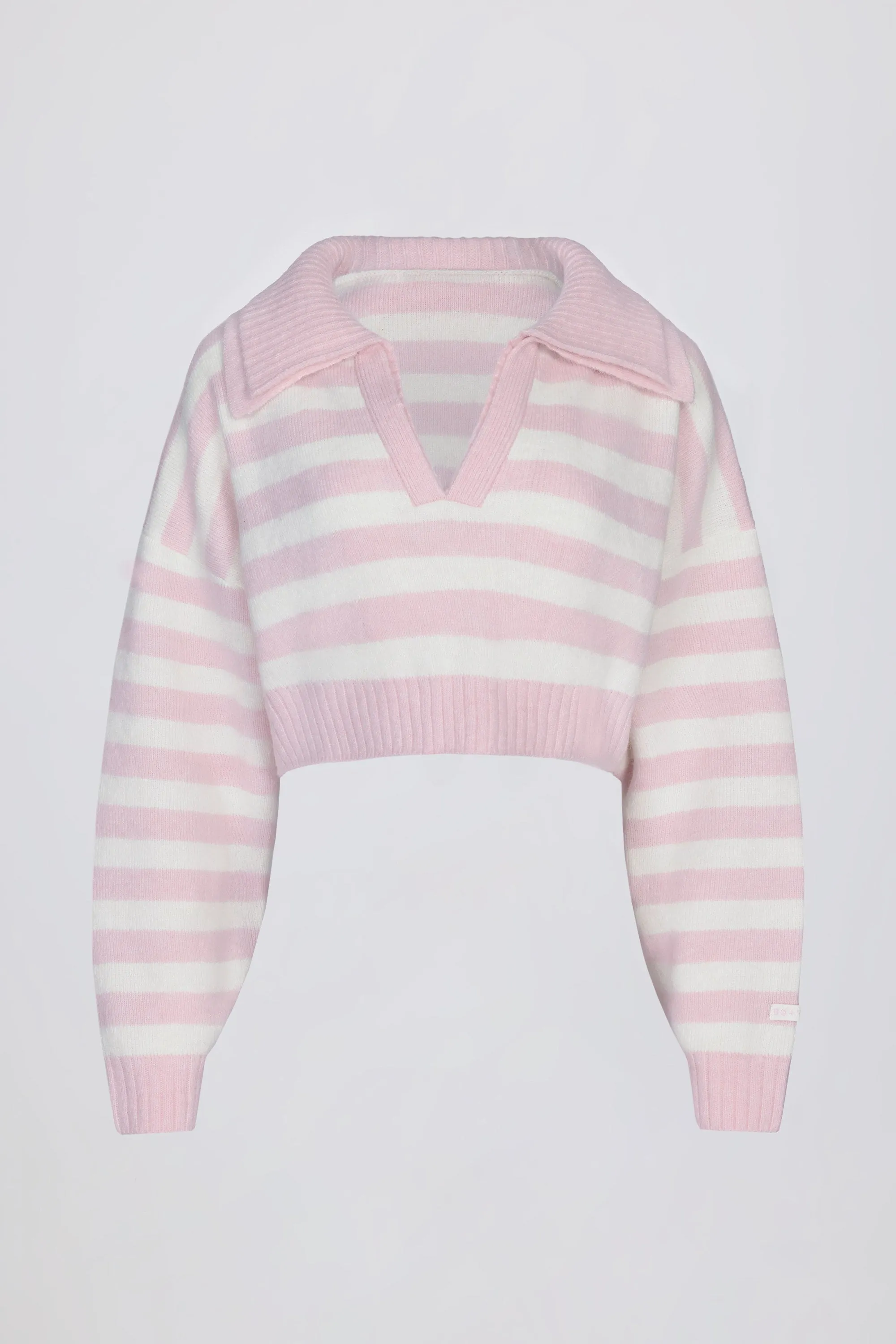 Soft Knit Layered Collar Cropped Jumper in Pink Stripe sold by Oh Polly