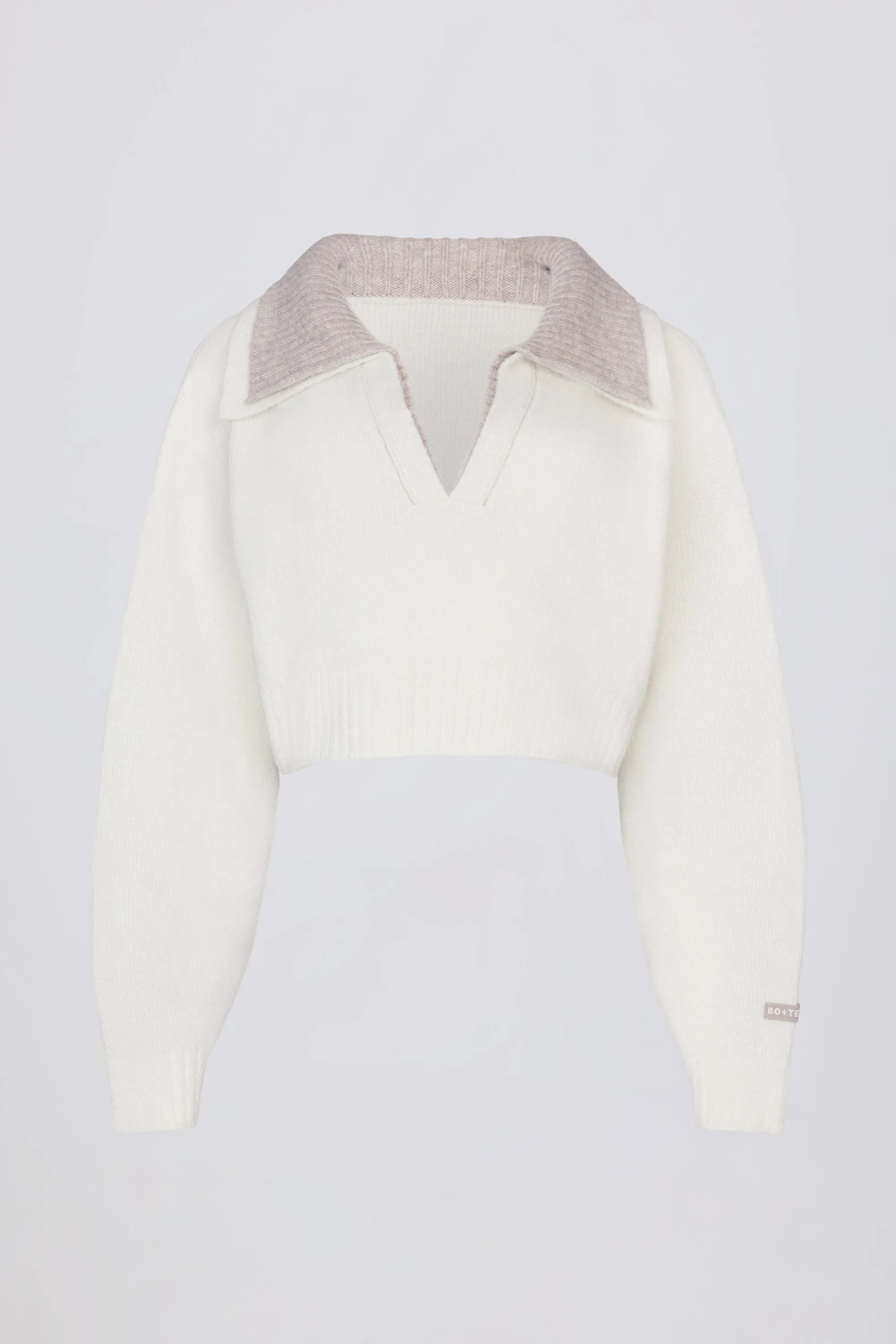 Soft Knit Layered Collar Cropped Jumper in Ivory sold by Oh Polly