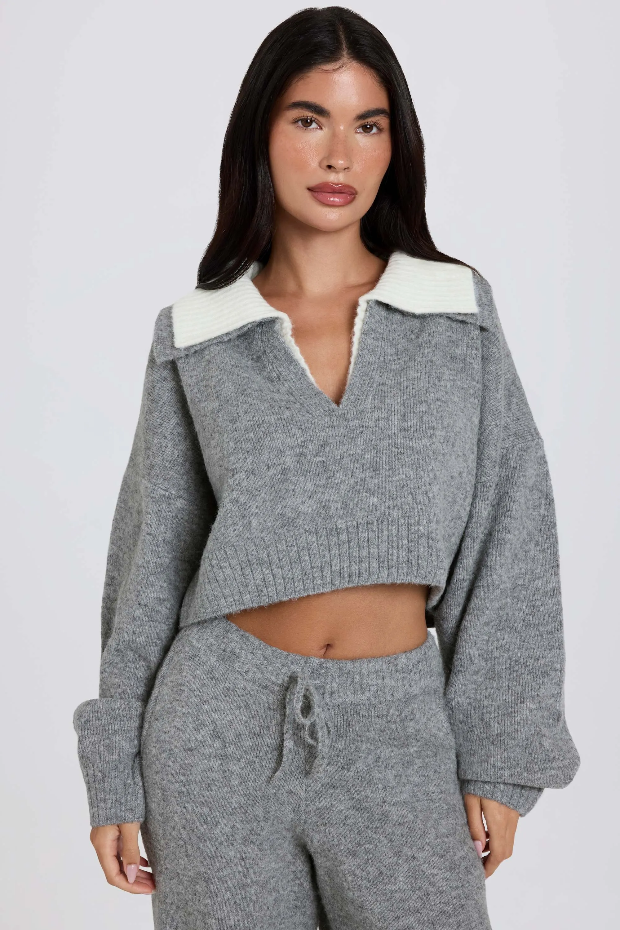 Soft Knit Layered Collar Cropped Jumper in Grey sold by Oh Polly product image thumbnail 2