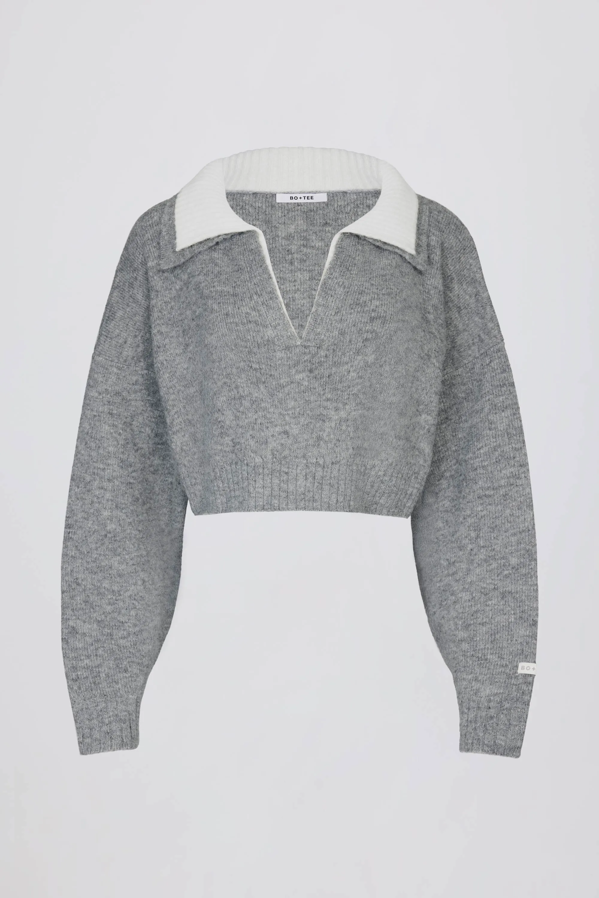 Soft Knit Layered Collar Cropped Jumper in Grey sold by Oh Polly