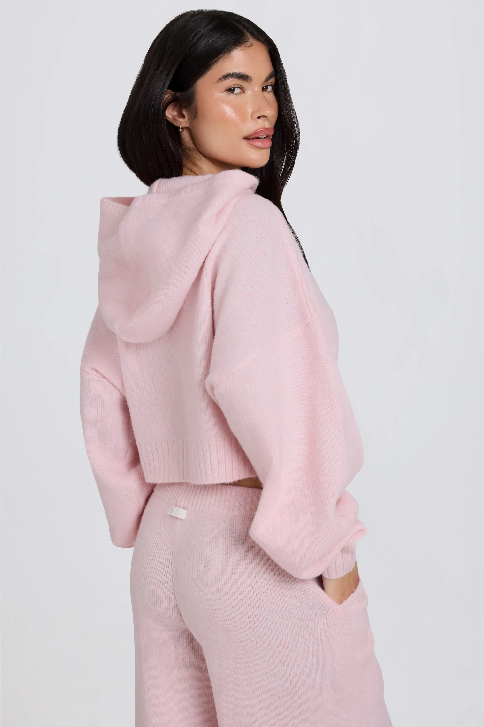 Soft Knit Zip-Up Cropped Hoodie in Soft Pink sold by Oh Polly product image thumbnail 3