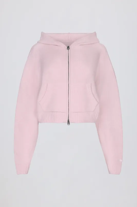 Soft Knit Zip-Up Cropped Hoodie in Soft Pink sold by Oh Polly