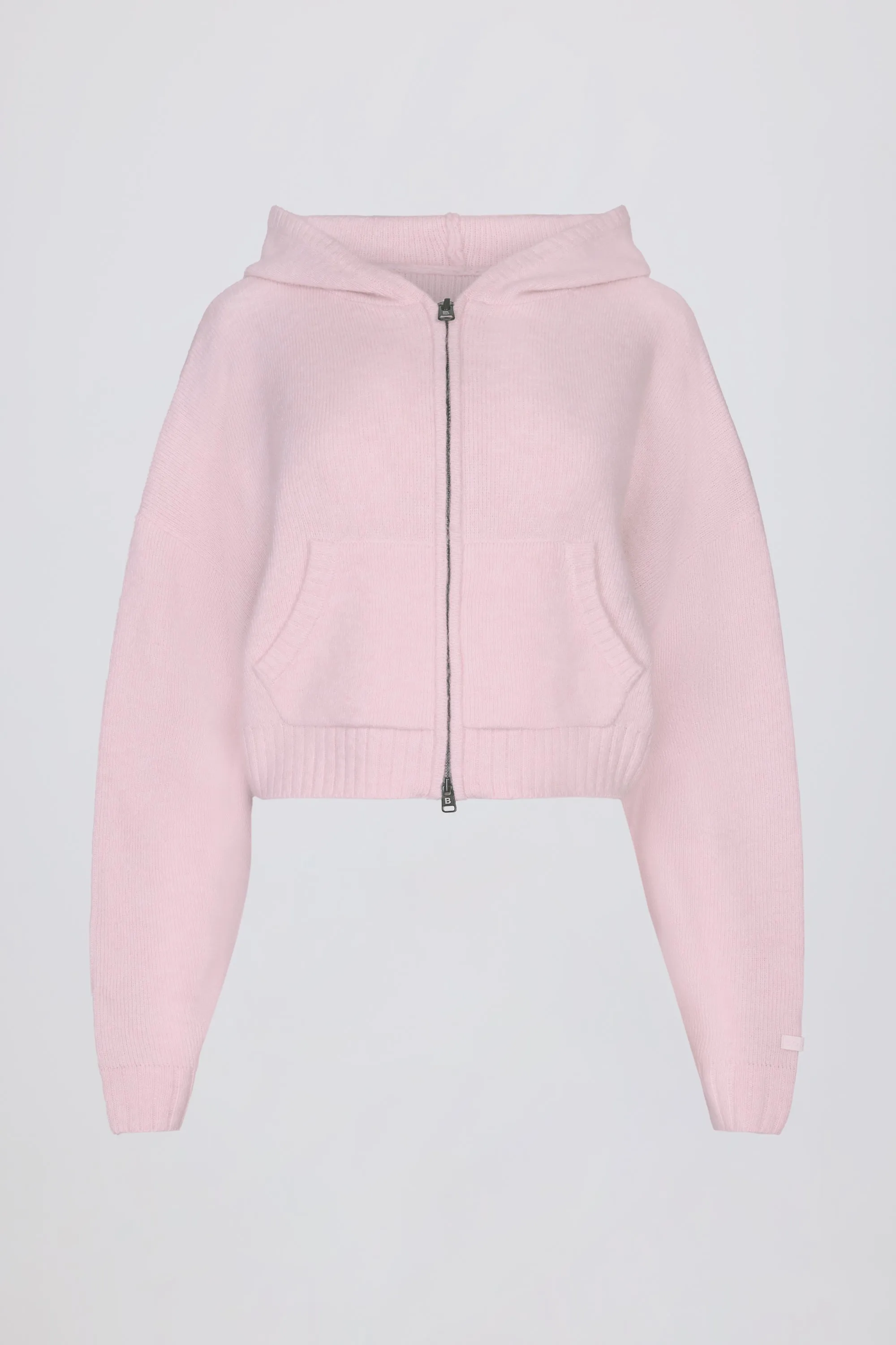 Soft Knit Zip-Up Cropped Hoodie in Soft Pink sold by Oh Polly