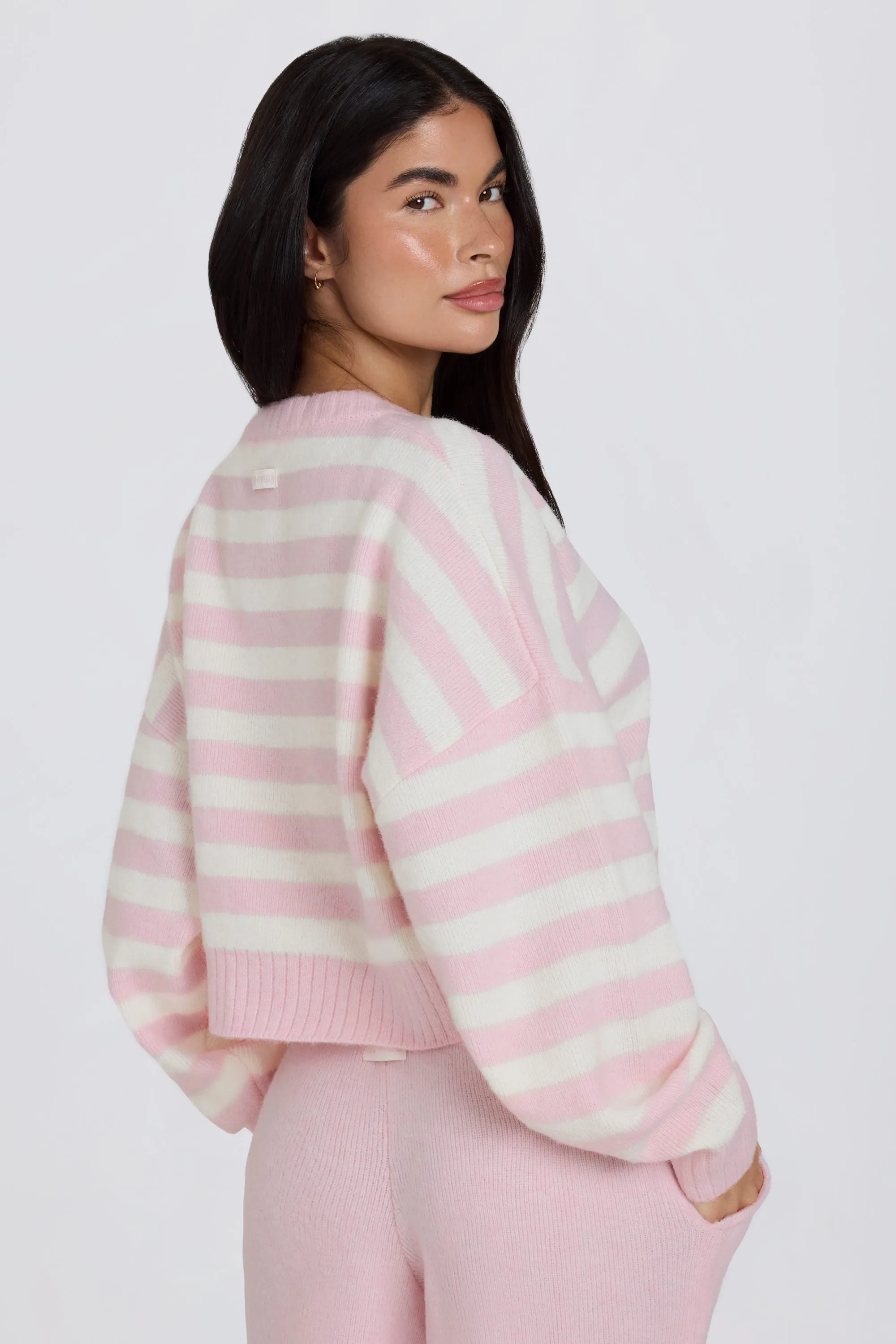 Soft Knit Stripe Cropped Cardigan in Pink Stripe sold by Oh Polly product image thumbnail 3