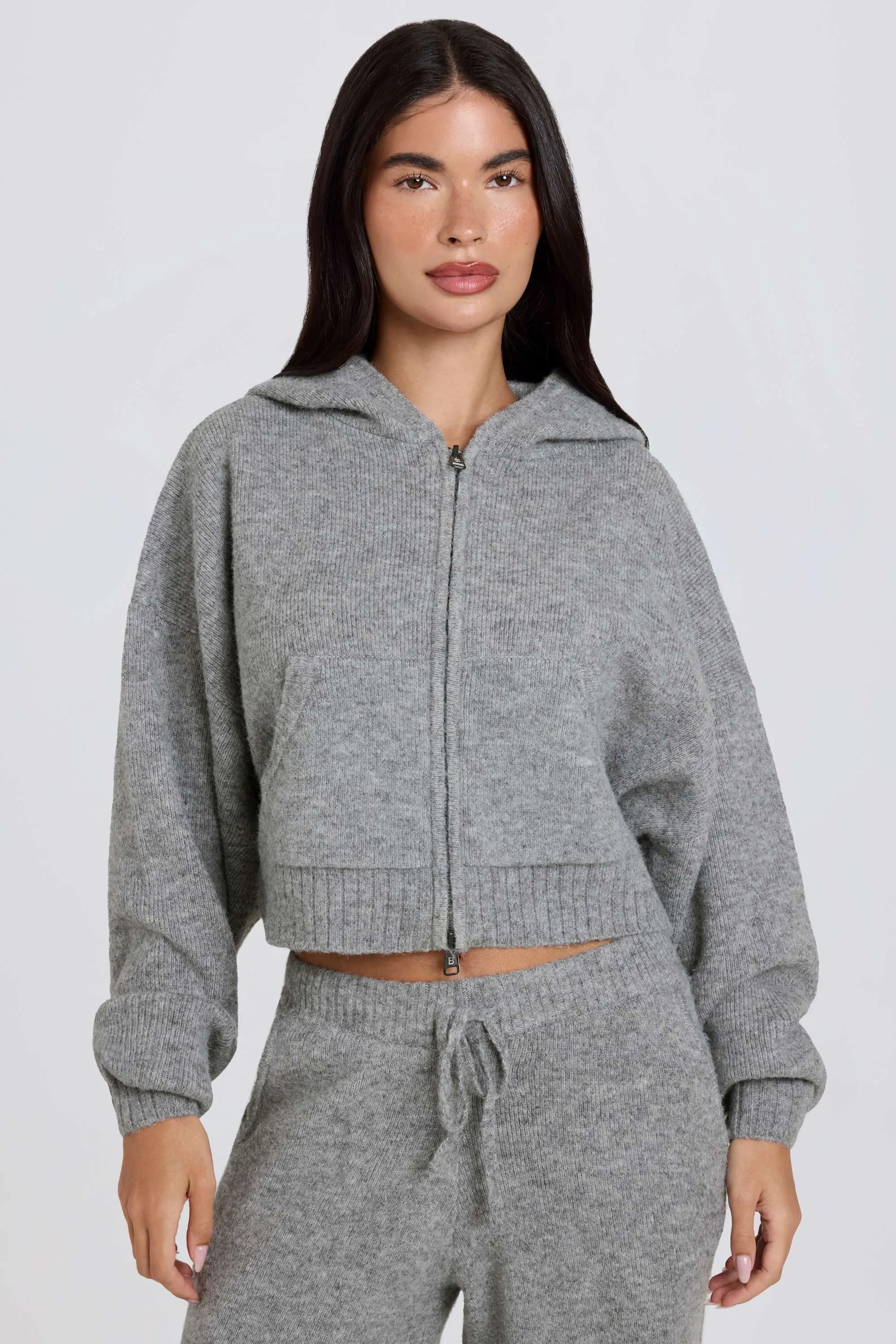 Soft Knit Zip-Up Cropped Hoodie in Grey sold by Oh Polly product image thumbnail 2
